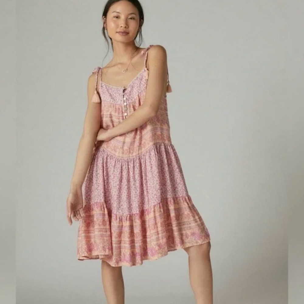 Lucky Brand XS Spaghetti Straps Spring Summer Boho Bohemian Peasant EUC Sundress